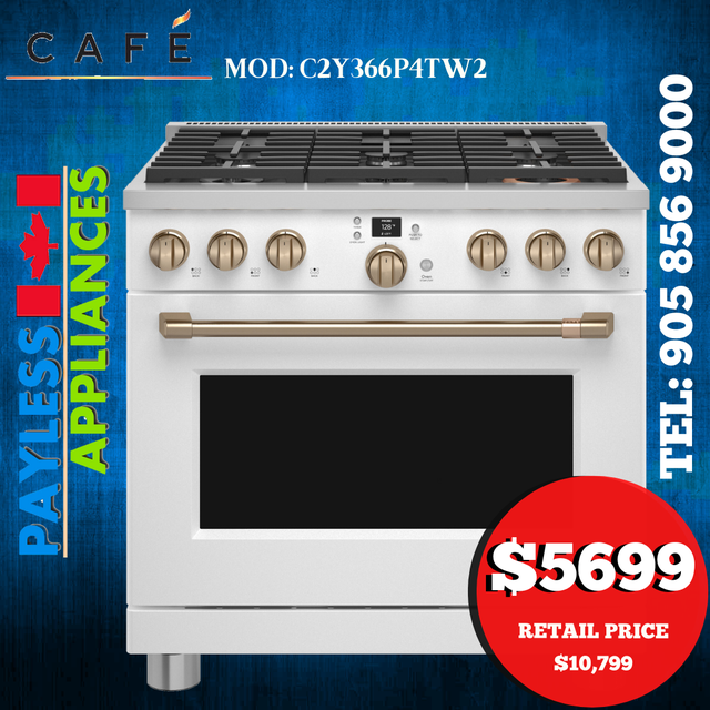 GE Café Commercial Style Range C2Y366P4TW2 36' Smart Dual-Fuel