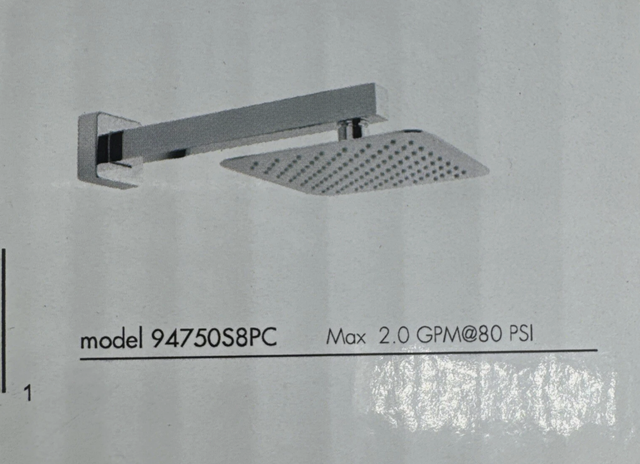 Fortis 8' Square Shower Head with Arm CLEARANCE