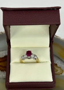 Oval Facetted Ruby Diamond Ring