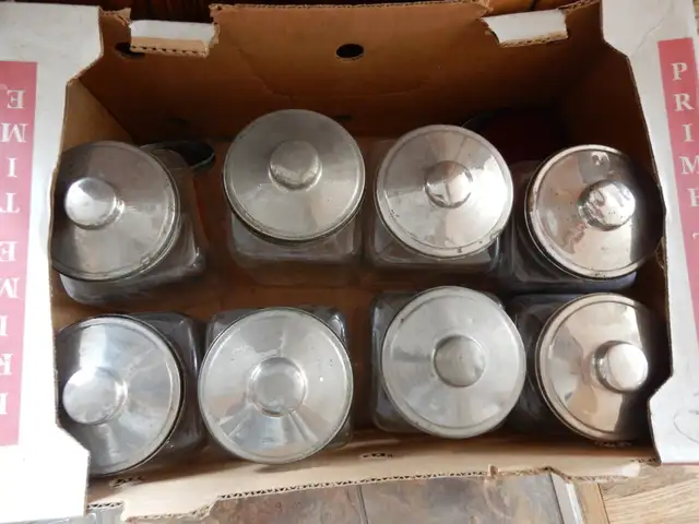 8 vintage countertop candy jars with lids-general store