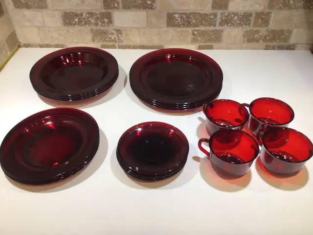 Vintage Arcoroc France Ruby red glass dining set