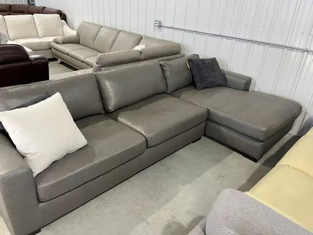 Grey leather sectional