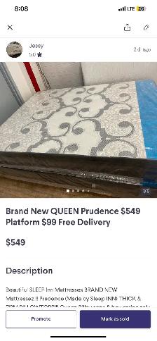 Brand New QUEEN Prudence Mattresses $549 Platforms $99 - Photo 3