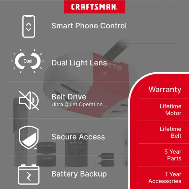 Craftsman 1.25HP Belt Garage Door Opener Camera Chamberlain - Photo 3
