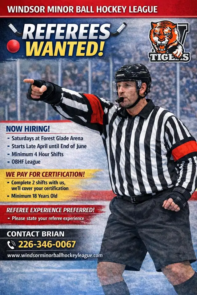 Windsor and Amherstburg Minor Ball Hockey League needs refs!