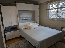 Deluxe Queen Bestar (Murphy) Bed with Cabinet (White) & Mattress