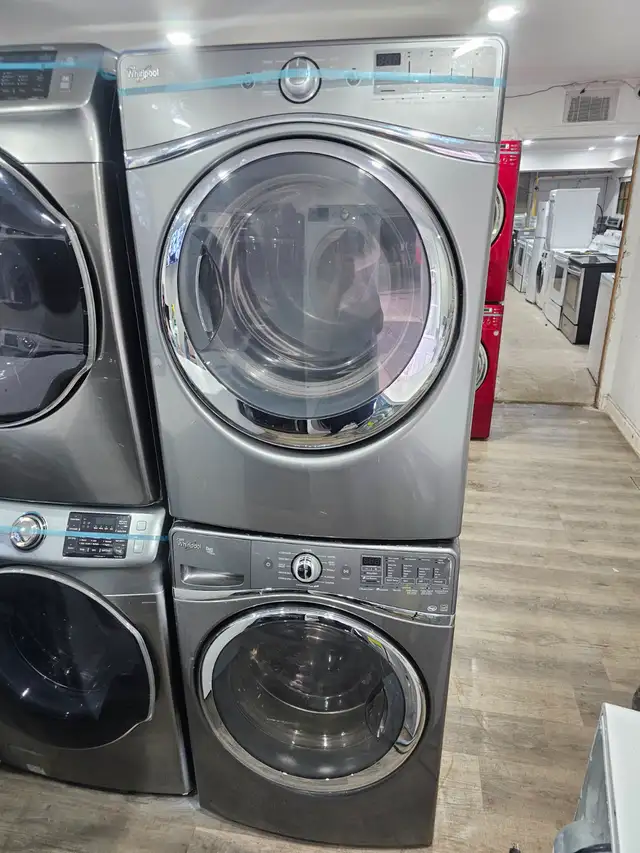 AMAZING Whirlpool 27' Grey Front-Load Stackable Washer Dryer Set