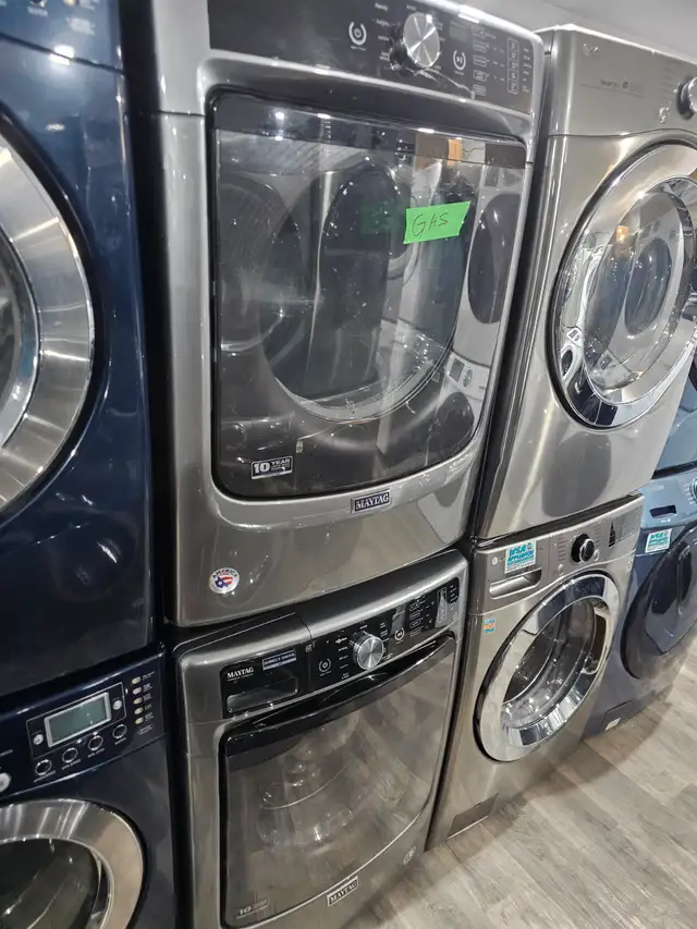 WOW! Maytag 27' Grey Front-Load Stackable Washer GAS Dryer Set