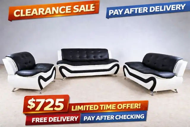 New Luxury Leather 3PC Sofa Set-Free Delivery