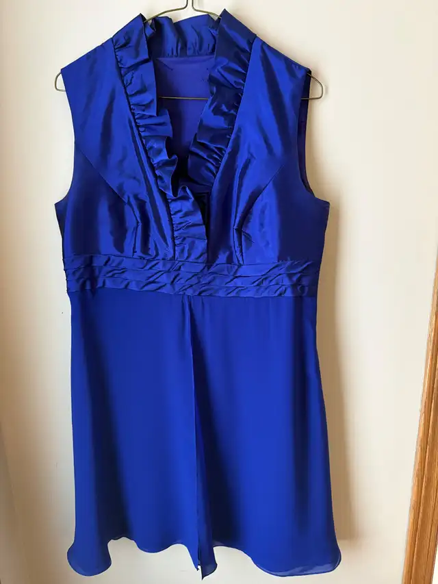 Ladies Blue Satin Chiffon Dress