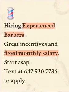 Hiring Barbers and Hairstylist