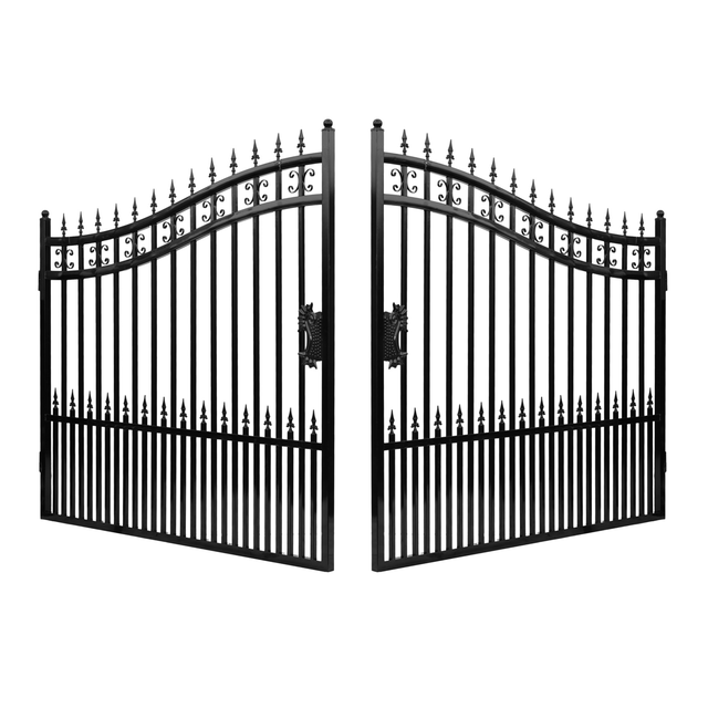 14FT Wrought Iron Driveway Gate – Flower Design