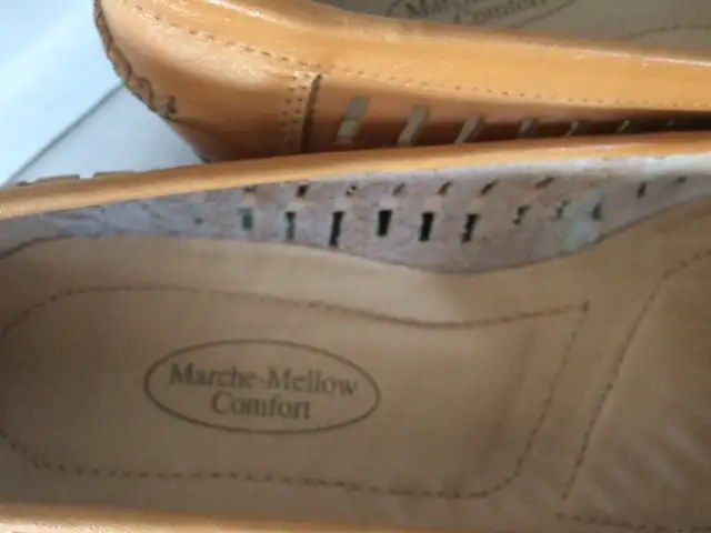 SOULIERS NEUFS CUIR BEIGE MARCHE-MELLOW COMFORT GR7 FEMME $20.00