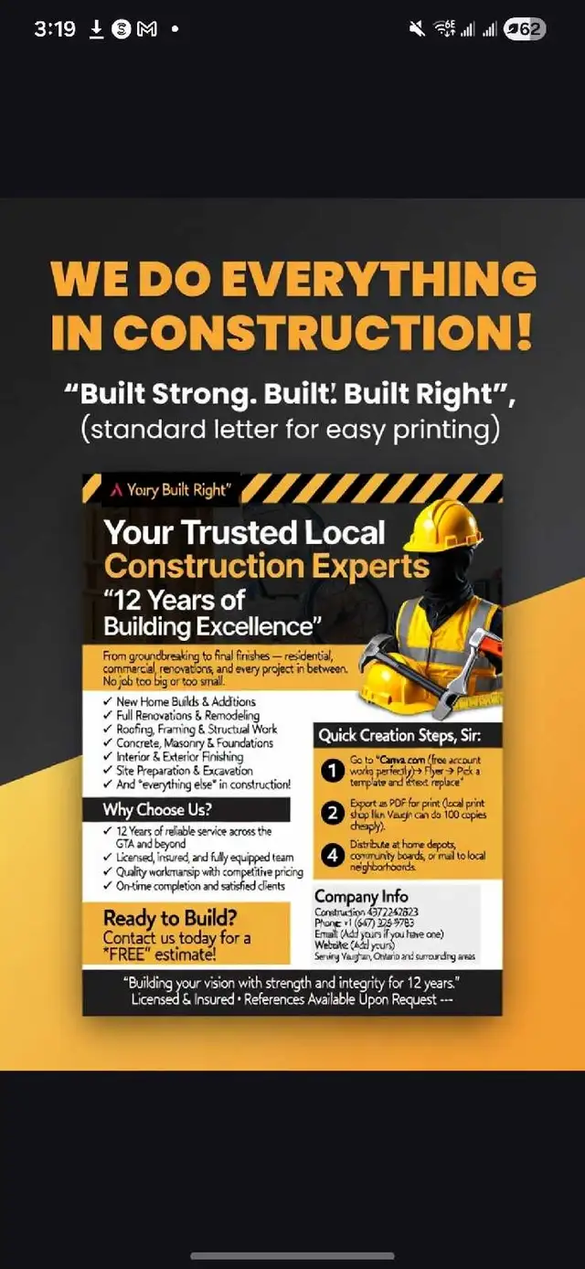 We Do EVERYTHING in Construction – 12 Years Experience – GTA