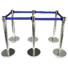 6 Stanchion Silver Posts Queue Pole Retractable Belt 170519