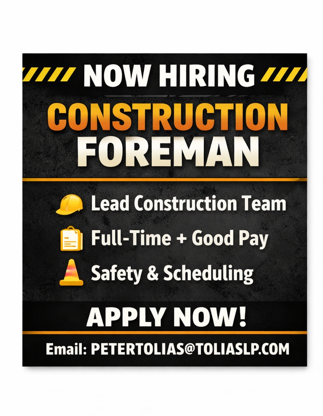 Now Hiring: Construction Foreman