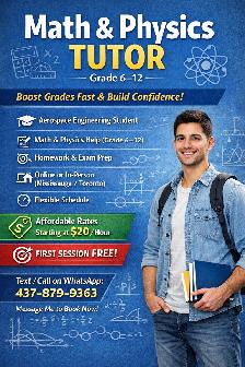 Math Physics Tutor (Grade 6–12) | FREE first session | 20$/h