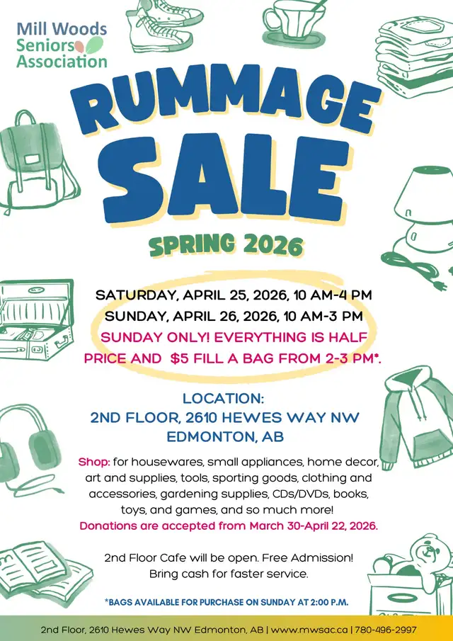 Huge Rummage Sale in Mill Woods- April 25 & 26, 2026