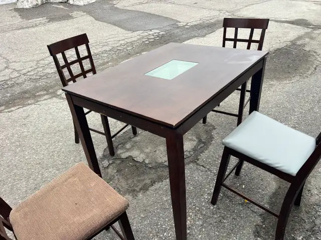 Free delivery used Dark Wood Dining Table Set with 4 Chairs