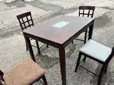 Free delivery used Dark Wood Dining Table Set with 4 Chairs