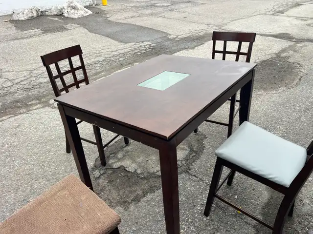 Free delivery used Dark Wood Dining Table Set with 4 Chairs - Photo 2