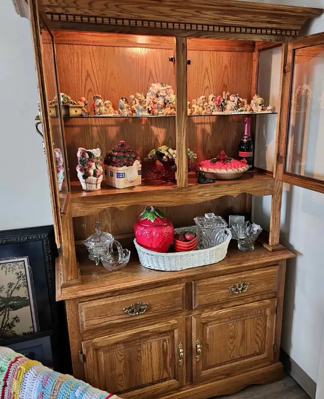 Free delivery used Wooden Hutch with Glass Doors