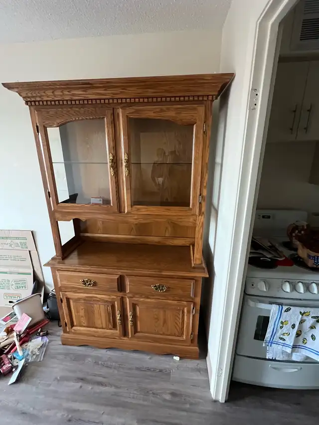 Free delivery used Wooden Hutch with Glass Doors - Photo 2