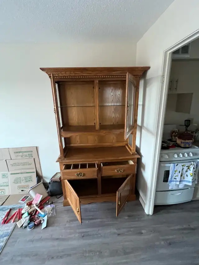 Free delivery used Wooden Hutch with Glass Doors - Photo 5