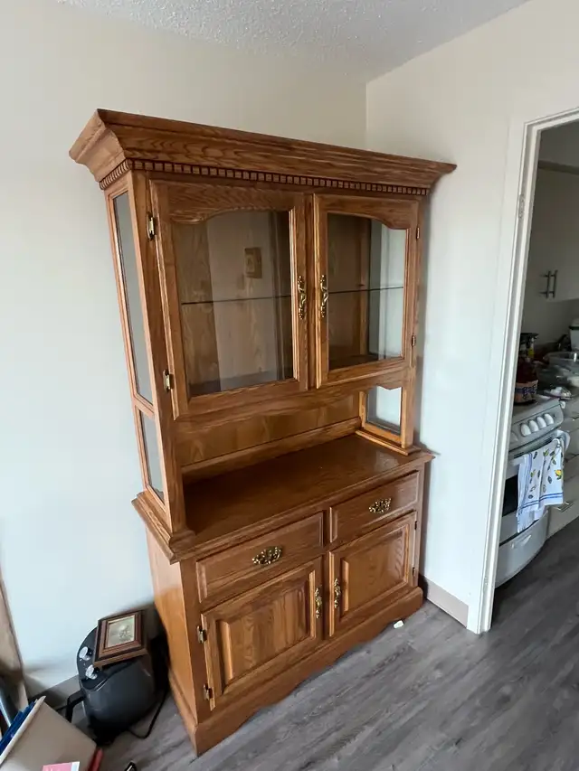Free delivery used Wooden Hutch with Glass Doors - Photo 6