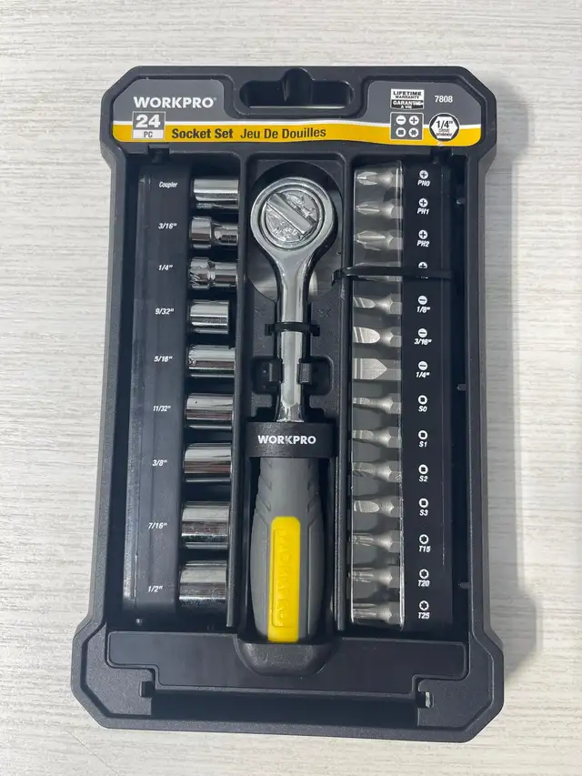 WorkPro 24-Piece 1/4' Drive Socket Set,Ratchet Handle,Screwdrive