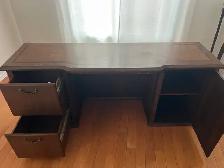 Free delivery used Dark Wood Executive Desk with Drawers - Photo 7