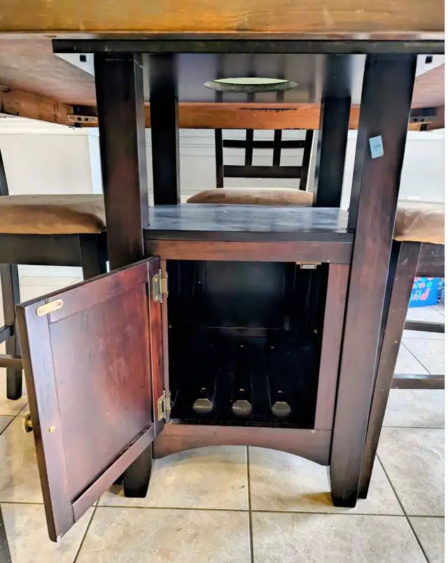 Free delivery used Dark Wood Counter Height Table with 4 Chairs - Photo 2