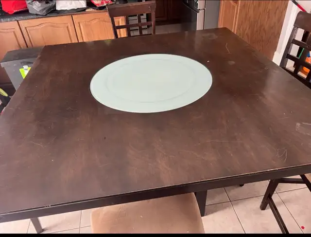 Free delivery used Dark Wood Counter Height Table with 4 Chairs - Photo 3