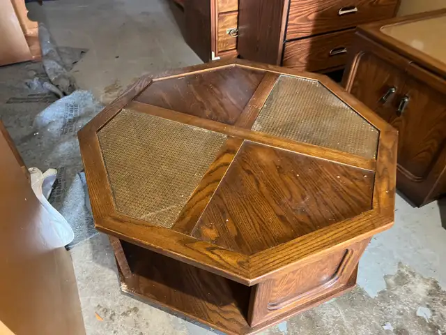 Free delivery used Octagonal  Coffee Table with Cane and Glass - Photo 4
