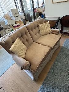 Free delivery used vintage Brown Loveseat Sofa with Tufted Back - Photo 3