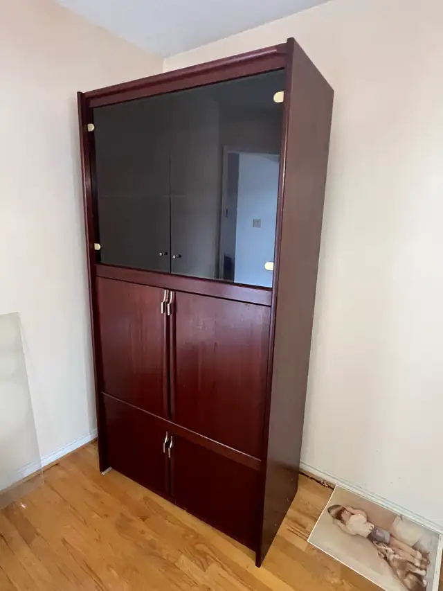 Free delivery used Wooden Display Cabinet with Glass Doors - Photo 3
