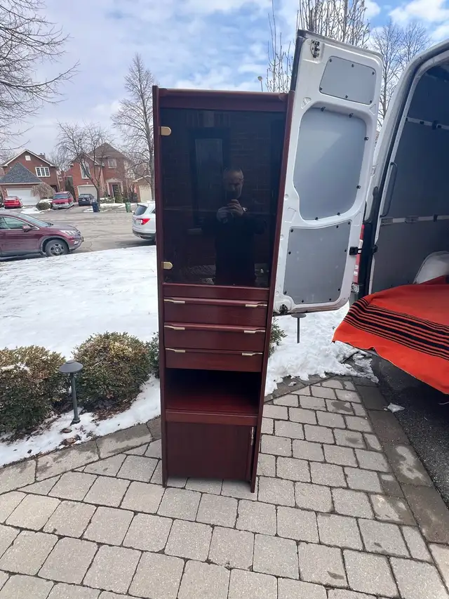 Free delivery used Wooden Display Cabinet , Glass Door, Drawers