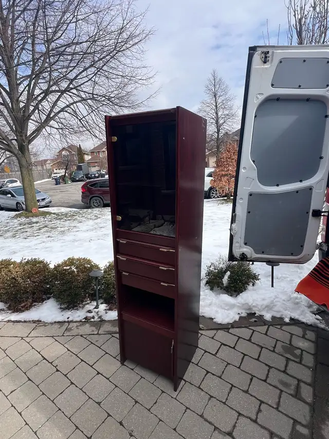 Free delivery used Wooden Display Cabinet , Glass Door, Drawers - Photo 3