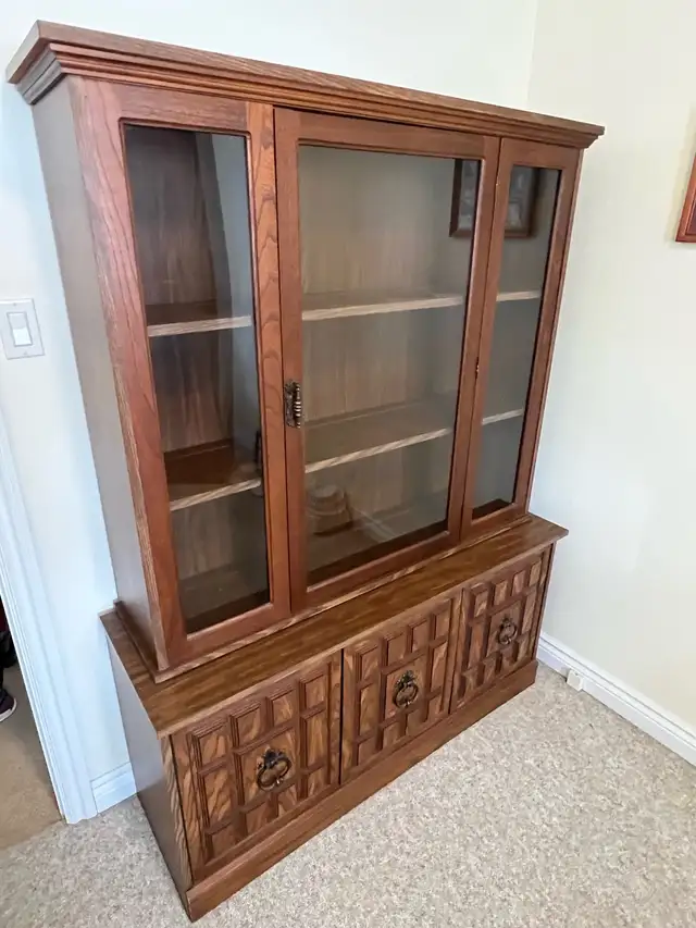 Free delivery used Wooden China Cabinet with Glass Doors - Photo 2