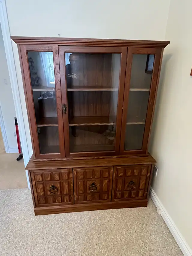 Free delivery used Wooden China Cabinet with Glass Doors - Photo 3