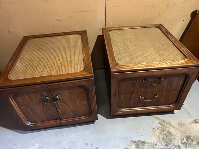 Free delivery used Vintage Wooden Side Tables - Set of 2