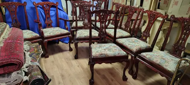 STUNNING& RARE 12 MAHOGANY CHAIRS(2WITH ARMS)CHIPPENDALE STYLE - Photo 6