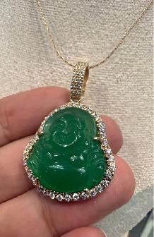 Jade/Diamonds Happy Buddha 14karat Pendant