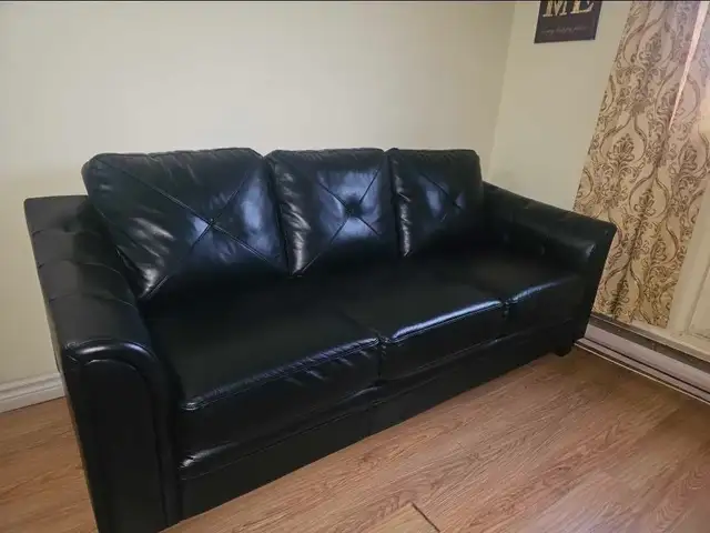 Black Leather Sofas - Like New - Photo 4