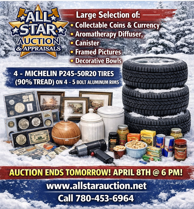 EDMONTON:  Weekly Timed Online Consignment Auction-April 8th