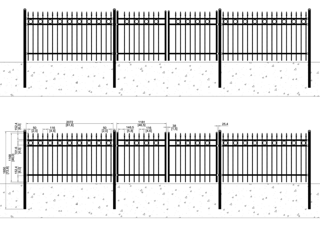 Industrial Ornamental Fence 7×4 – 20 Panels   2 Gates, Spear Top