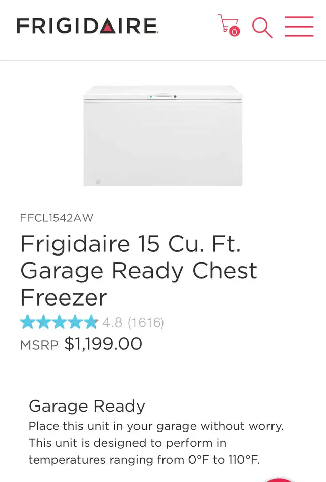 garage ready 16 cu ft freezer fridgedaire - Photo 3