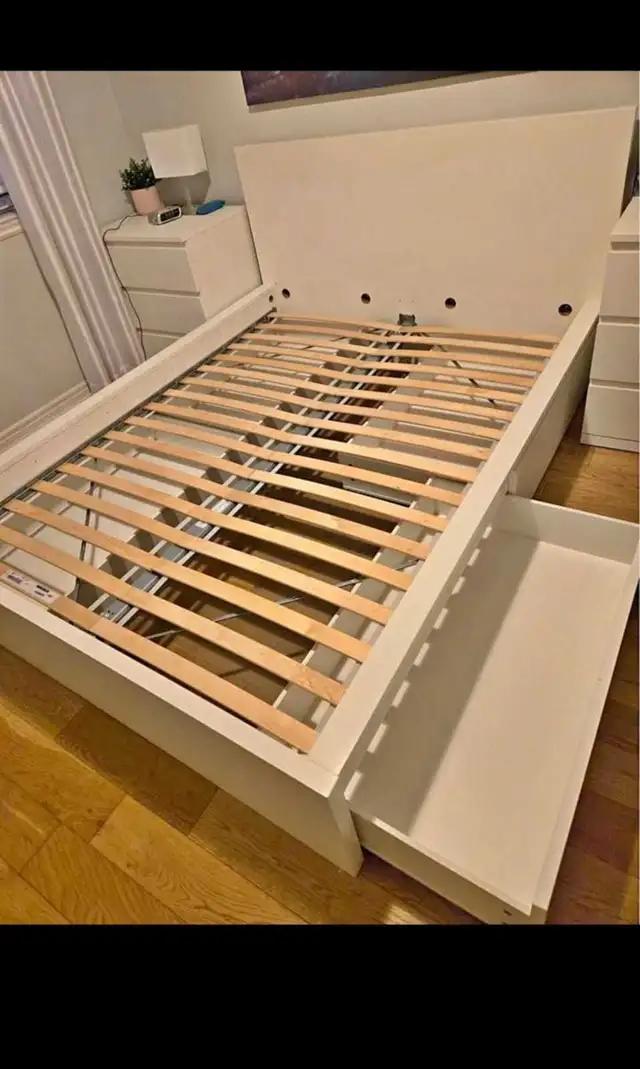 2 storage Ikea Malam made (Brand New) Bed Frame & Mattress for s
