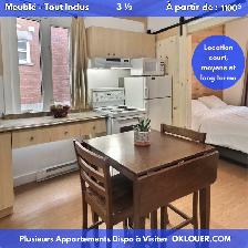 APPARTEMENTS - MEUBLÉ TOUT INCLUS 1 CHAMBRE 3 1/2 LIMOILOU