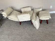 Cream fabric reclining arm chair $250.  Ottoman, 4 pillows - Photo 5